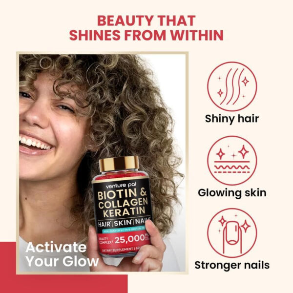 68949061c4d2c092ea09904d407e021c11c059da981e43248b95a.jpg Venture Pal Biotin Gummies with Collagen & Keratin - Hair Growth Support Skin and Nail Strength Vitamins for Women & Men - Biotin 10000mcg | B-Complex | Saw Palmetto - Sugar Free, Non-GMO, 60ct