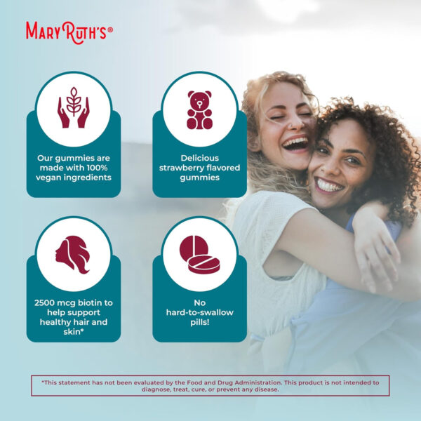 MaryRuth Organics Hair | Skin | and Nails Vitamins | Biotin Gummies with Vitamin C & Vitamin E | Hair Growth Vitamins | Skin Care | Nail Strength | USDA Organic Gummies for Ages 14+ | 60 Count