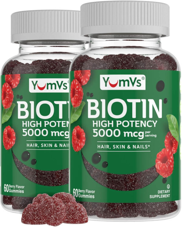 689490dd49d6f71c0a848c27a981108af369d09070d84f7537a11.jpg YumVs Biotin Gummies 5000mcg - Luscious Raspberry Flavor - Thicker Faster Hair Growth Gummies for Women or Men - Hair, Skin & Nails Vitamins - Hair Gummy - Vegetarian Biotin Supplement (60 Ct., 2pk)