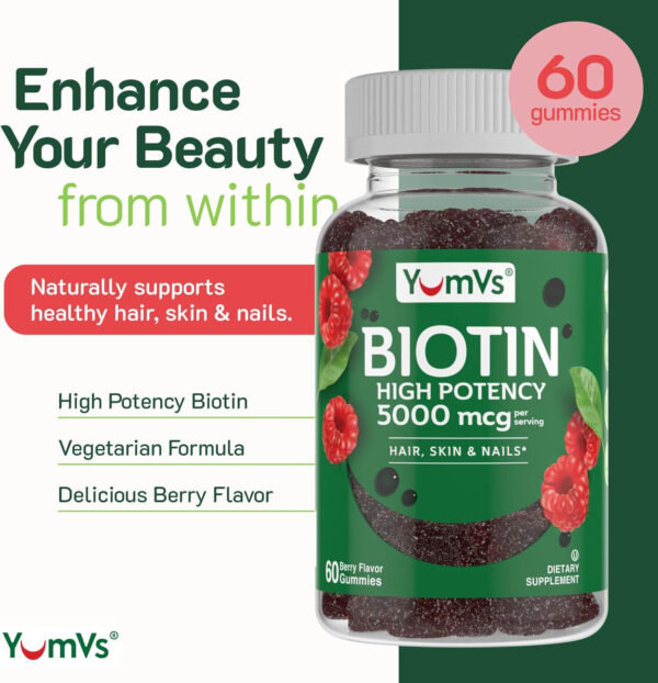 689490de986d36cb8892a4c890c6415763810c8bfdb7c29672b6a.jpg YumVs Biotin Gummies 5000mcg - Luscious Raspberry Flavor - Thicker Faster Hair Growth Gummies for Women or Men - Hair, Skin & Nails Vitamins - Hair Gummy - Vegetarian Biotin Supplement (60 Ct., 2pk)