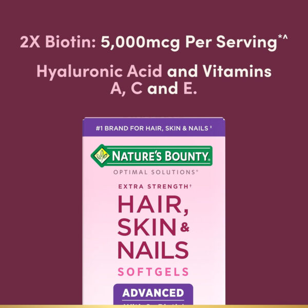 Nature's Bounty Advanced Hair, Skin & Nails, Argan-Infused Vitamin Supplement with Biotin and Hyaluronic Acid, 150 Rapid Release Softgels, 50 Total Servings