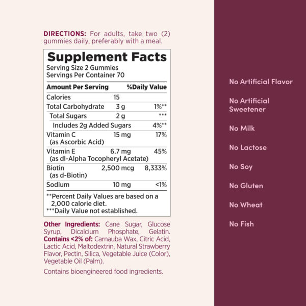 Nature's Bounty Optimal Solutions Gummies with Biotin, Strawberry, 200 Count