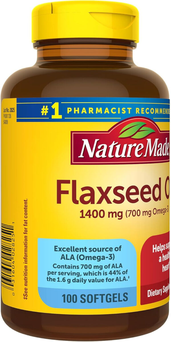 Nature Made Extra Strength Flaxseed Oil 1400 mg, Fish Free Omega 3 Supplement, Dietary Supplement for Heart Health Support, 100 Softgels, 100 Day Supply