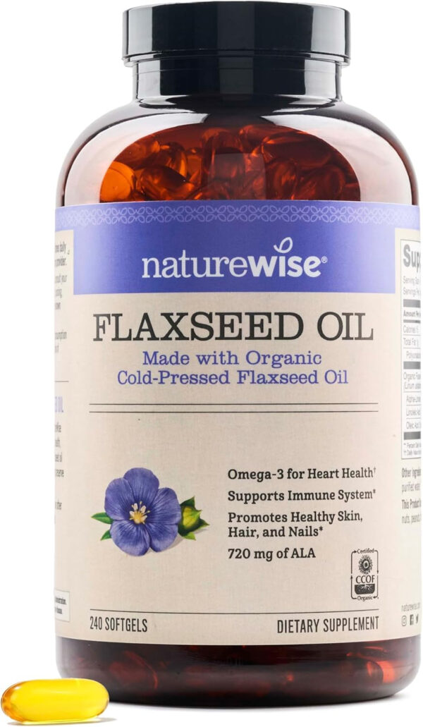 NatureWise Flaxseed Oil 1200 mg, Fish Free Omega 3 6 9 with 720mg ALA, Dietary Supplement for Heart Health Support - Organic, Cold Pressed, Non-GMO - 30 Softgels[1-Month Supply]