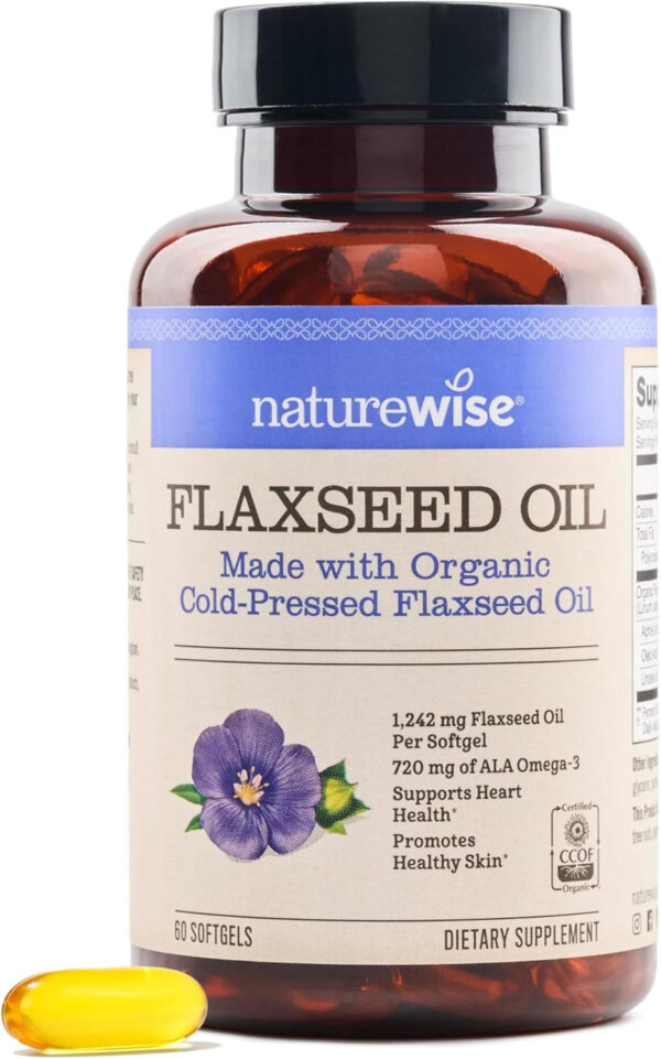 NatureWise Flaxseed Oil 1200 mg, Fish Free Omega 3 6 9 with 720mg ALA, Dietary Supplement for Heart Health Support - Organic, Cold Pressed, Non-GMO - 30 Softgels[1-Month Supply]