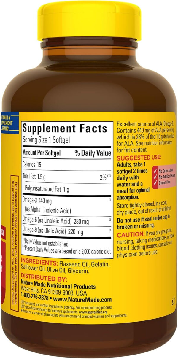 Nature Made Triple Omega 3 6 9 Supplements, Flaxseed, Safflower & Olive Oils, Fish Free Omega 3 Fatty Acid Supplement, 150 Softgels, 75 Day Supply