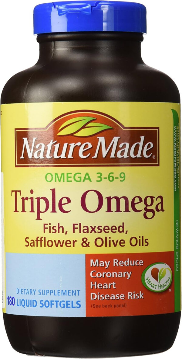 Nature Made Triple Omega 3 6 9 Supplements, Flaxseed, Safflower & Olive Oils, Fish Free Omega 3 Fatty Acid Supplement, 150 Softgels, 75 Day Supply