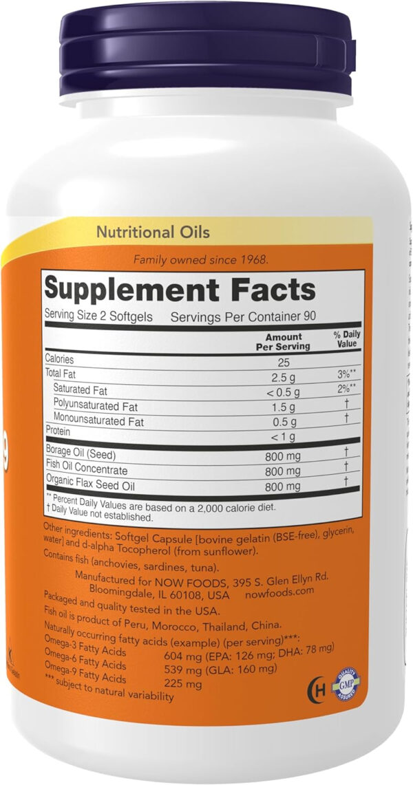 NOW Supplements, Super Omega 3-6-9 1200 mg with a blend of Fish, Borage and Flax Seed Oils, 90 Softgels