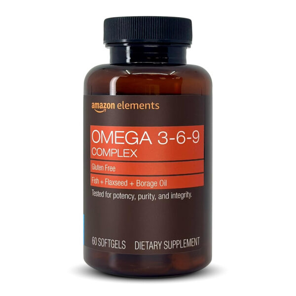 Amazon Elements Omega 3-6-9 Complex of Fish, Flaxseed and Borage Oil - EPA & DHA Omega-3 fatty acids - 60 Softgels, 2 Month Supply