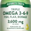 Nature's Truth Triple Omega 3 6 9 | 3600mg | 200 Softgels | Fish, Flax, and Borage Oils | Non-GMO & Gluten Free Supplement