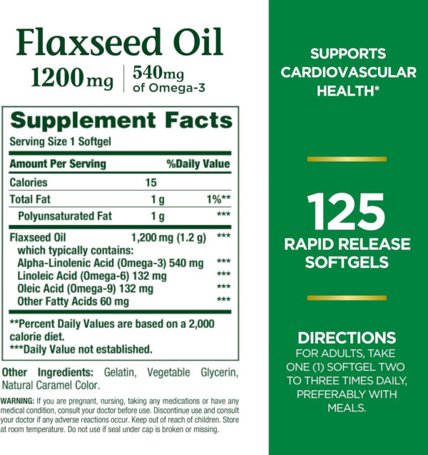 68957ea4bdf3e13a007e9dc4d412eee426797f1467cdf6791d228.jpg Nature's Bounty Flaxseed and Omega 3, Dietary Supplement, Supports Cardiovascular Health, 1200mg, Softgels, 125 ct
