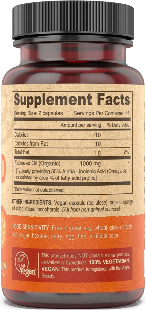 DEVA Organic Vegan Vitamins Flax Seed Oil - Rich in Omega-3, Cold-Pressed & Unrefined - 90 Capsules, 2-Pack