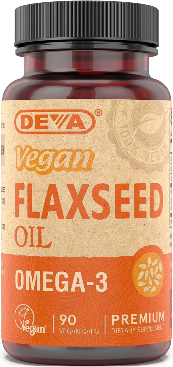 DEVA Organic Vegan Vitamins Flax Seed Oil - Rich in Omega-3, Cold-Pressed & Unrefined - 90 Capsules, 2-Pack