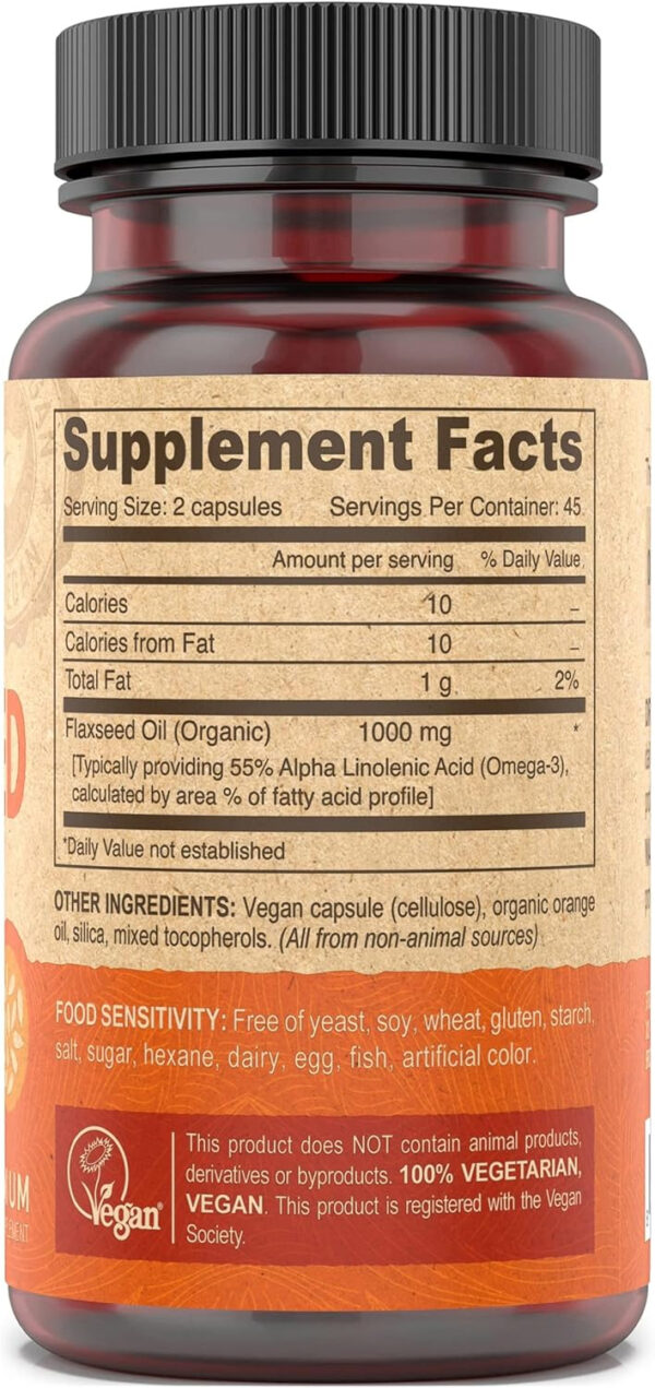 DEVA Organic Vegan Vitamins Flax Seed Oil - Rich in Omega-3, Cold-Pressed & Unrefined - 90 Capsules, 2-Pack