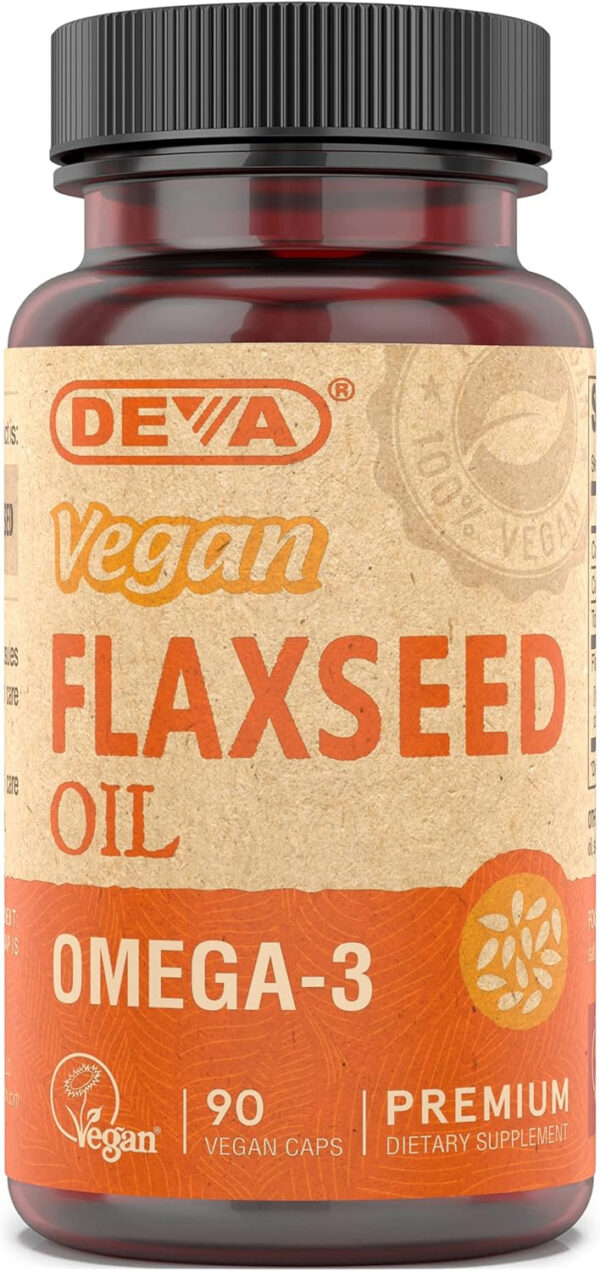 68957fa8d71c8a22c152f90557fd422366ec2fbe328387d0a9936.jpg Deva Vegan Omega-3 Flaxseed Oil Supplement - 1000 MG Per Serving - Cold-Pressed & Unrefined - Fish Oil Alternative - with Omega-3 ALA - 90 Capsules, 1-Pack