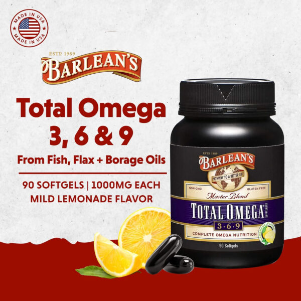 68957fd642960807bd555b30d6218c7a0ae298204845f9fe0baee.jpg Barlean's Total Omega 3 6 9 Liquid Fish Oil Supplement with Borage and Flaxseed Oil, Orange Crème, 2,400 mg of EPA, DHA and GLA Fatty Acids, 16 oz