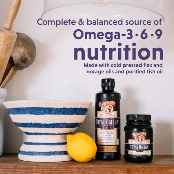68957fdcd9406435d15d3a17e8eebbe445e139149bde69090fbfc.jpg Barlean's Total Omega 3 6 9 Liquid Fish Oil Supplement with Borage and Flaxseed Oil, Orange Crème, 2,400 mg of EPA, DHA and GLA Fatty Acids, 16 oz