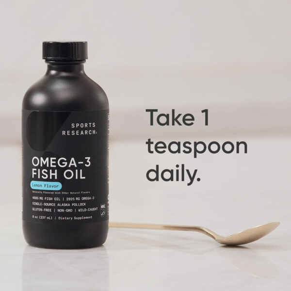 Sports Research Triple Strength Omega 3 Fish Oil - Burpless Fish Oil Supplement w/EPA & DHA Fatty Acids from Single-Source Wild Alaskan Pollock - 1250 mg, 90 ct