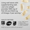 Sports Research Triple Strength Omega 3 Fish Oil - Burpless Fish Oil Supplement w/EPA & DHA Fatty Acids from Single-Source Wild Alaskan Pollock - 1250 mg, 90 ct