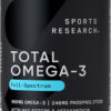 Sports Research Triple Strength Omega 3 Fish Oil - Burpless Fish Oil Supplement w/EPA & DHA Fatty Acids from Single-Source Wild Alaskan Pollock - 1250 mg, 90 ct