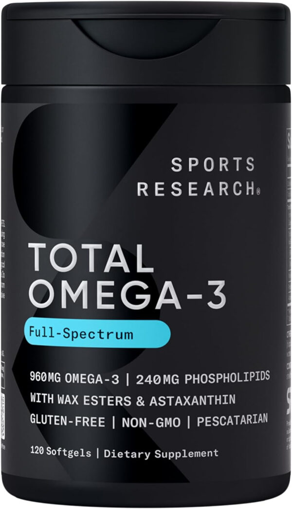 Sports Research Triple Strength Omega 3 Fish Oil - Burpless Fish Oil Supplement w/EPA & DHA Fatty Acids from Single-Source Wild Alaskan Pollock - 1250 mg, 90 ct