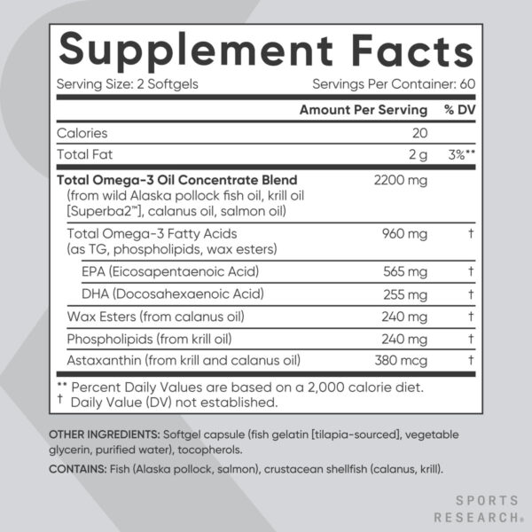 Sports Research Triple Strength Omega 3 Fish Oil - Burpless Fish Oil Supplement w/EPA & DHA Fatty Acids from Single-Source Wild Alaskan Pollock - 1250 mg, 90 ct