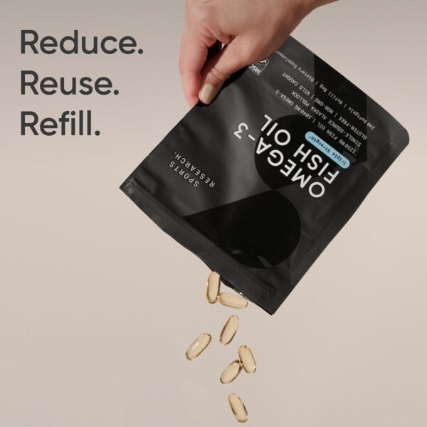 Sports Research Triple Strength Omega 3 Fish Oil - Burpless Fish Oil Supplement w/EPA & DHA Fatty Acids from Single-Source Wild Alaskan Pollock - 1250 mg, 90 ct