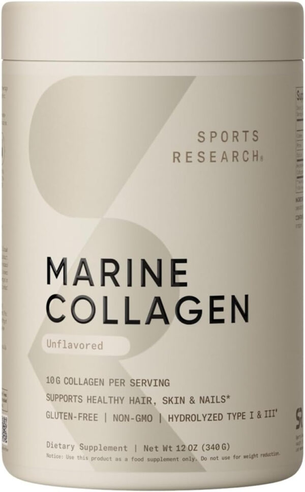 68958a24d29480ed19237560004917e98d2960f2cab023a8e0995.jpg Sports Research Marine Collagen Peptides Powder - Sourced from Wild-Caught Fish, Pescatarian Friendly, Keto Certified & Non-GMO Verified - Easy to Mix in Water or Juice! (34 Servings)