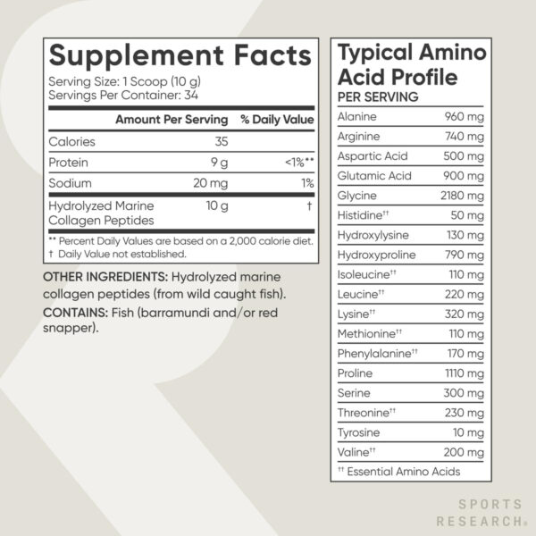 68958a2a6390f28f904eec767f627737403f18dbc8192347c5d5c.jpg Sports Research Marine Collagen Peptides Powder - Sourced from Wild-Caught Fish, Pescatarian Friendly, Keto Certified & Non-GMO Verified - Easy to Mix in Water or Juice! (34 Servings)