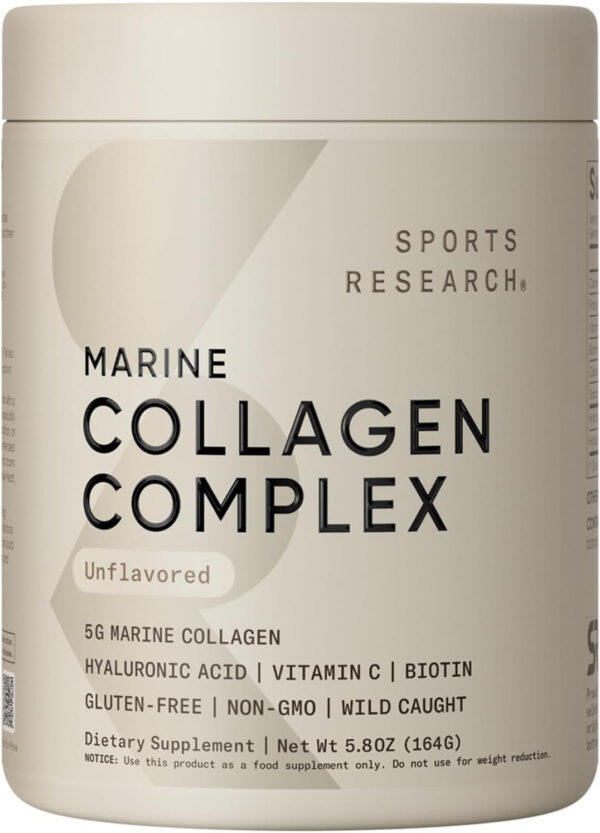 68958a30ab231afade021d34a00d95aa3bc824fc544936b75931f.jpg Sports Research Marine Collagen Peptides Powder - Sourced from Wild-Caught Fish, Pescatarian Friendly, Keto Certified & Non-GMO Verified - Easy to Mix in Water or Juice! (34 Servings)
