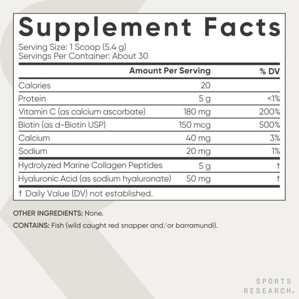68958a35f3a1a85a606fc3e95b9f12110faea54e1b97aa64e60a1.jpg Sports Research Marine Collagen Peptides Powder - Sourced from Wild-Caught Fish, Pescatarian Friendly, Keto Certified & Non-GMO Verified - Easy to Mix in Water or Juice! (34 Servings)