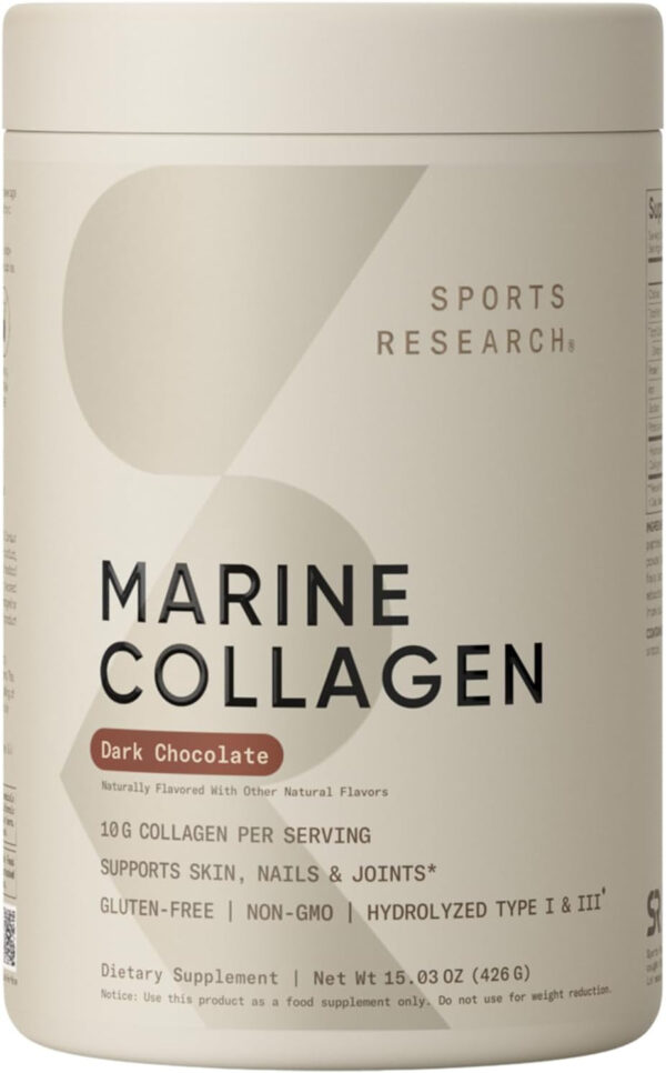 68958a39d5118f7acfdc86c7a022fd2b2b9b5cf3f5685c1c3641e.jpg Sports Research Marine Collagen Peptides Powder - Sourced from Wild-Caught Fish, Pescatarian Friendly, Keto Certified & Non-GMO Verified - Easy to Mix in Water or Juice! (34 Servings)