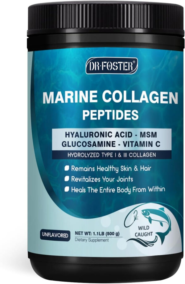 68958a69b77fb1dbf341e923df6c1dd67fa93dd3c888df1d0fc46.jpg DRFOSTER Marine Collagen Peptides Powder with MSM + GC, Multi Type I & III Collagen with Hyaluronic Acid, Vitamin C & E for Skin, Hair & Nails, Wild-Caught Fish, 50 Servings