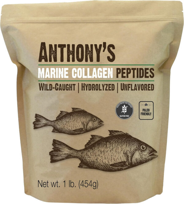 68958a90b9bee300c3b88c9ca6356f4aadfdfb95bbc96a699a62e.jpg Anthony's Hydrolyzed Marine Collagen Peptides, Gluten-Free, Paleo and Keto Friendly, Unflavored, 1-Pound