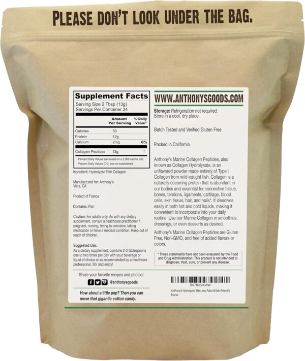 68958a9251465c0a8d18cb0118691181d4fcc5d5bafb1dc5cccd6.jpg Anthony's Hydrolyzed Marine Collagen Peptides, Gluten-Free, Paleo and Keto Friendly, Unflavored, 1-Pound
