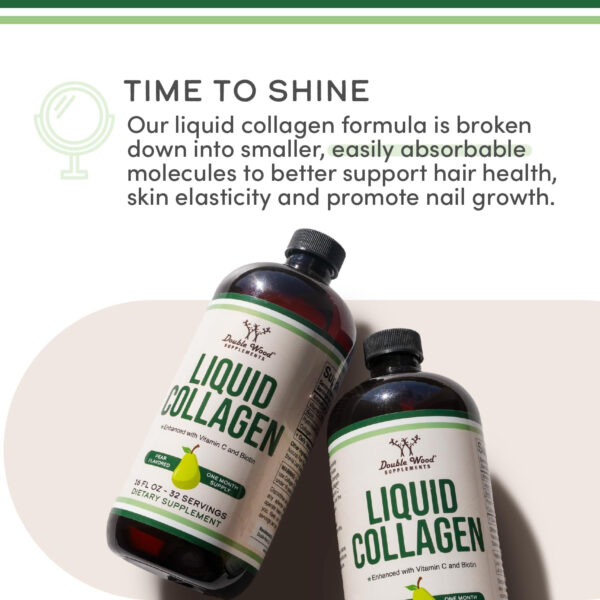 68958acedf2ea4489f999e5a5a40e52e4b90b6ce1204f9ad4e9cd.jpg Double Wood Supplements Liquid Collagen - 2500mg of Hydrolyzed Bovine Collagen (Type 1, 3 and Grassfed) - 32 Servings - for Women and Men - 30 mcg of Biotin - Sugar Free Pear Flavor