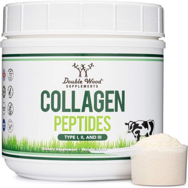 68958ad30bf6056abf0fd5115943534d404a83050c196928617c9.jpg Double Wood Supplements Liquid Collagen - 2500mg of Hydrolyzed Bovine Collagen (Type 1, 3 and Grassfed) - 32 Servings - for Women and Men - 30 mcg of Biotin - Sugar Free Pear Flavor