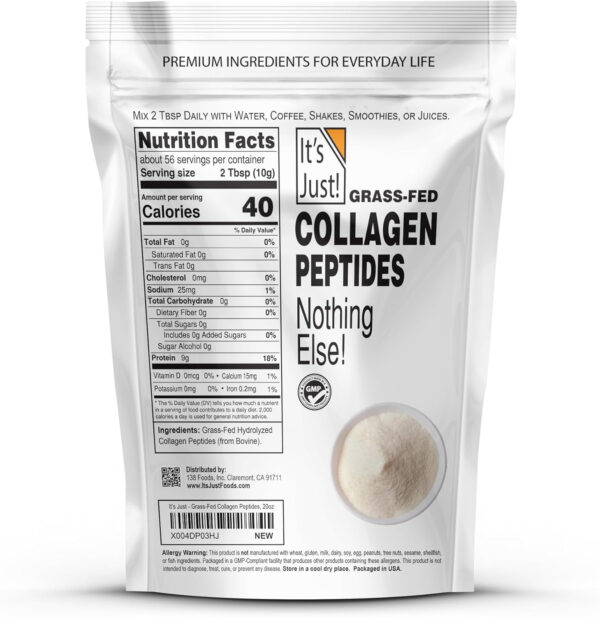 68958b04d63ea5eb592edbfbb4016acbcb789d41122e45e467367.jpg It's Just! - Marine Collagen Peptides Types I & III, Whitefish Source, Tested for Heavy Metals, Gluten Free, Non-GMO, No Added Flavor, Unflavored, 20oz