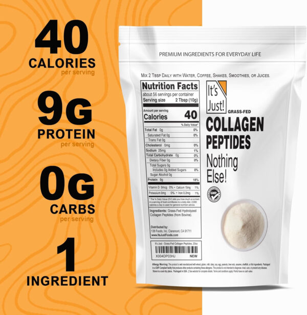 68958b065967fa0c4b2d1565e5e09a1ab3f3cee49bf5719be2d22.jpg It's Just! - Marine Collagen Peptides Types I & III, Whitefish Source, Tested for Heavy Metals, Gluten Free, Non-GMO, No Added Flavor, Unflavored, 20oz