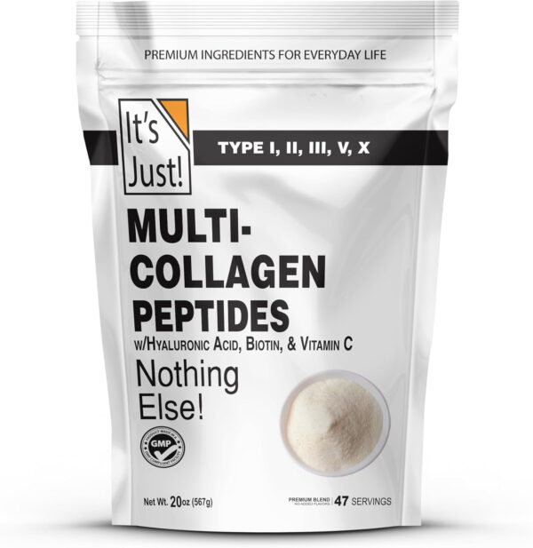68958b0c088f83049de1ab8af54853a879cd0dff1c63a2af55400.jpg It's Just! - Marine Collagen Peptides Types I & III, Whitefish Source, Tested for Heavy Metals, Gluten Free, Non-GMO, No Added Flavor, Unflavored, 20oz