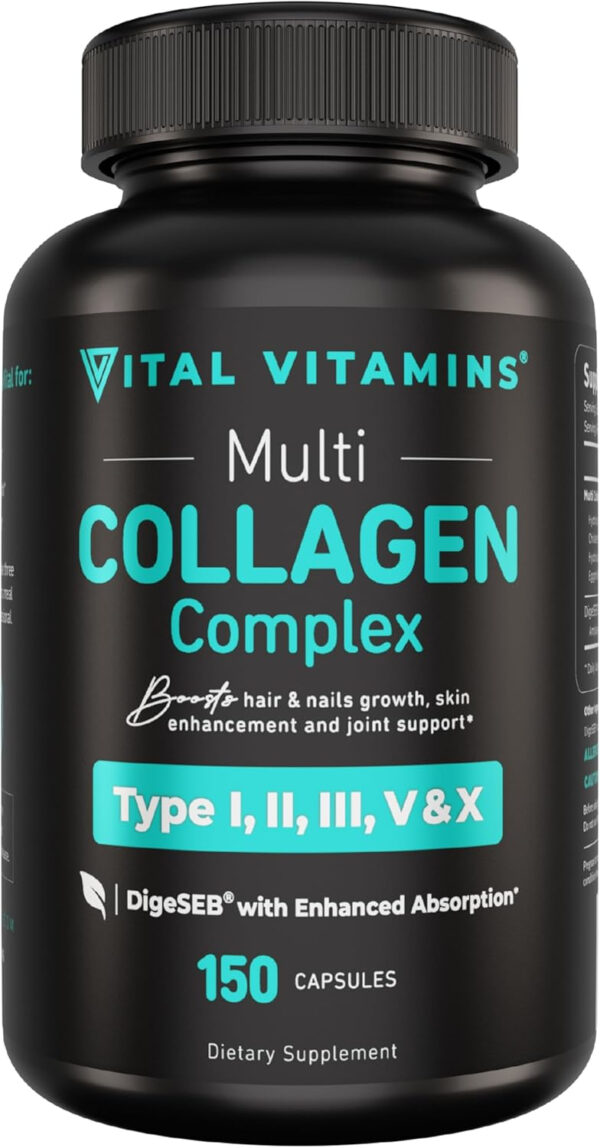 Vital Vitamins Multi Collagen for Women & Men - Type I, II, III, V, X - Grass Fed, Non-GMO - 150 Capsules
