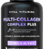 Vital Vitamins Multi Collagen for Women & Men - Type I, II, III, V, X - Grass Fed, Non-GMO - 150 Capsules