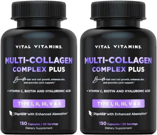 Vital Vitamins Multi Collagen for Women & Men - Type I, II, III, V, X - Grass Fed, Non-GMO - 150 Capsules