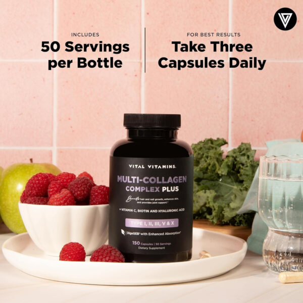 Vital Vitamins Multi Collagen for Women & Men - Type I, II, III, V, X - Grass Fed, Non-GMO - 150 Capsules