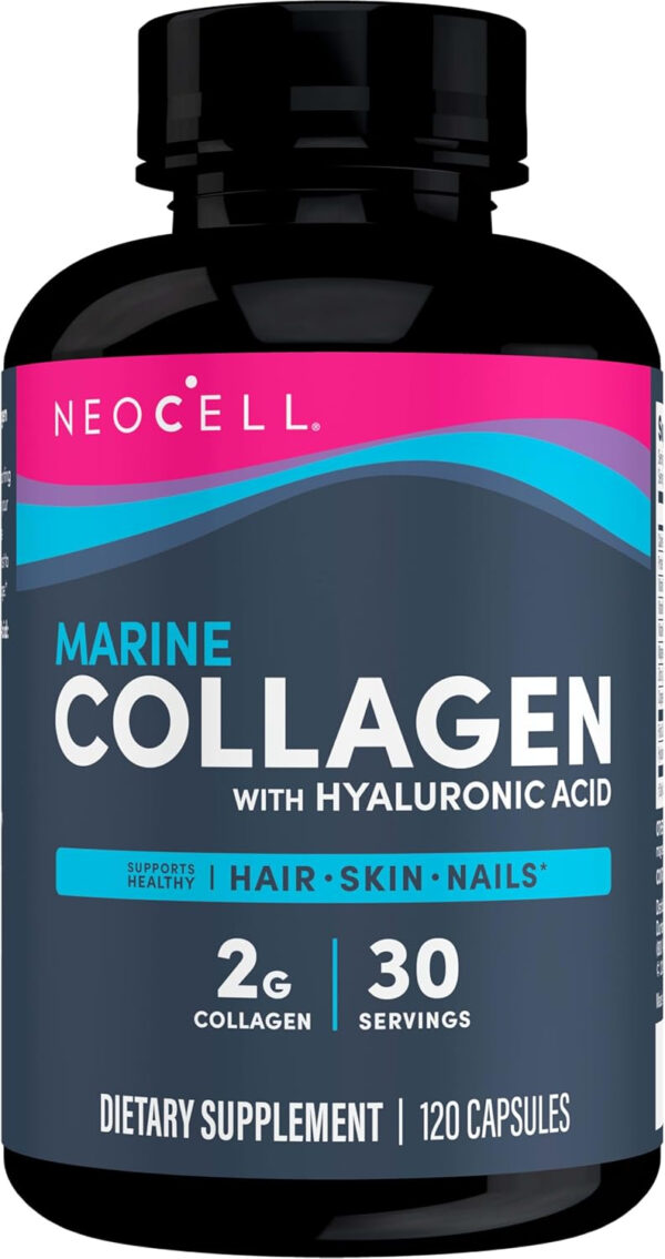 NeoCell Marine Collagen With Collagen Type 1 and 3 and Hyaluronic Acid, With Hydrolyzed Collagen, Skin Health Supplement, Capsule, 120 Count, 1 Bottle