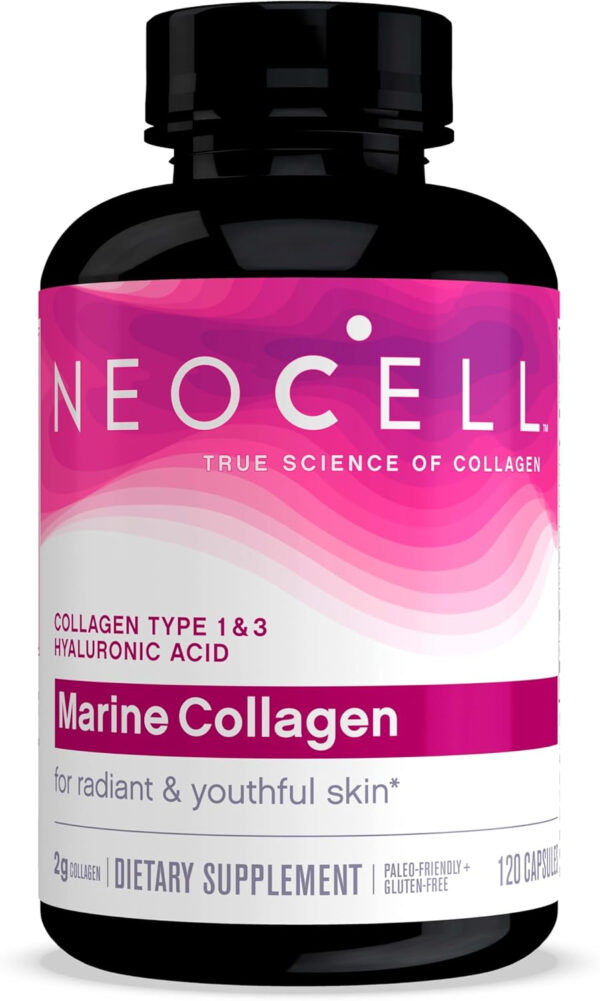 NeoCell Marine Collagen With Collagen Type 1 and 3 and Hyaluronic Acid, With Hydrolyzed Collagen, Skin Health Supplement, Capsule, 120 Count, 1 Bottle