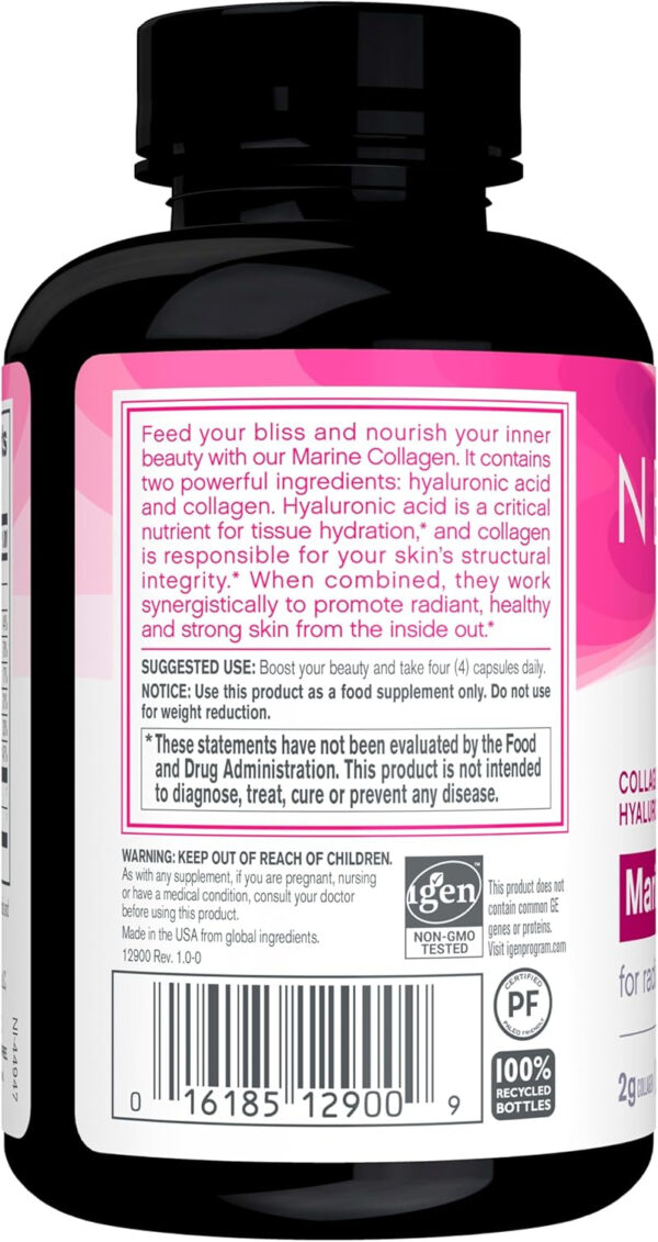 NeoCell Marine Collagen With Collagen Type 1 and 3 and Hyaluronic Acid, With Hydrolyzed Collagen, Skin Health Supplement, Capsule, 120 Count, 1 Bottle