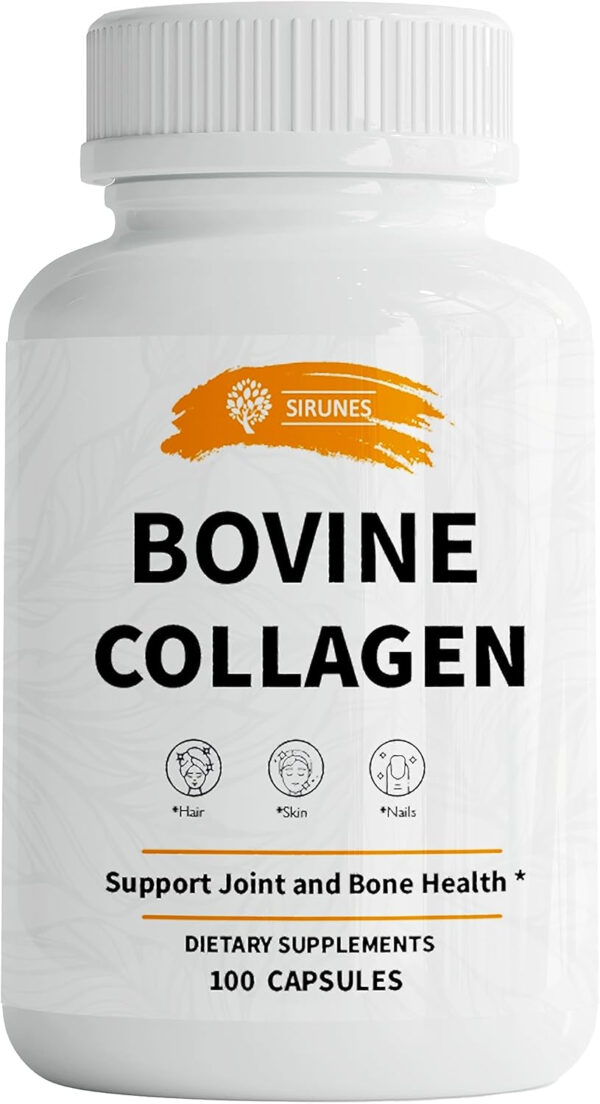 68958ba54f11a8f14acfb5ed23357dd2a831d4650baa5af59ff48.jpg SIRUNES Bovine Collagen Supplements for Men and Women I Hydrolyzed Grass Fed Bovine Collagen Peptides Dietary Supplement for Joint, Nerve & Bone Support - Non-GMO, Anti-Aging - 100 Capsules