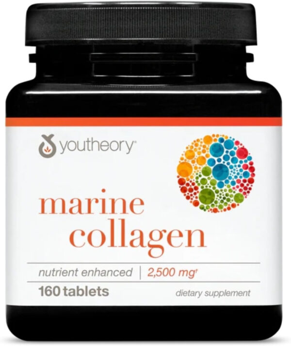 68958c128c532706de18acba508ca607896bd850d7b40d3b6586a.jpg Youtheory Marine Collagen - 2,500 mg Hydrolyzed Collagen - Supports Skin* - Fish-Sourced Collagen - with Vitamin C, A, C, E, B6, B12 & More - Highly Digestible and Absorbable - 290 Tablets