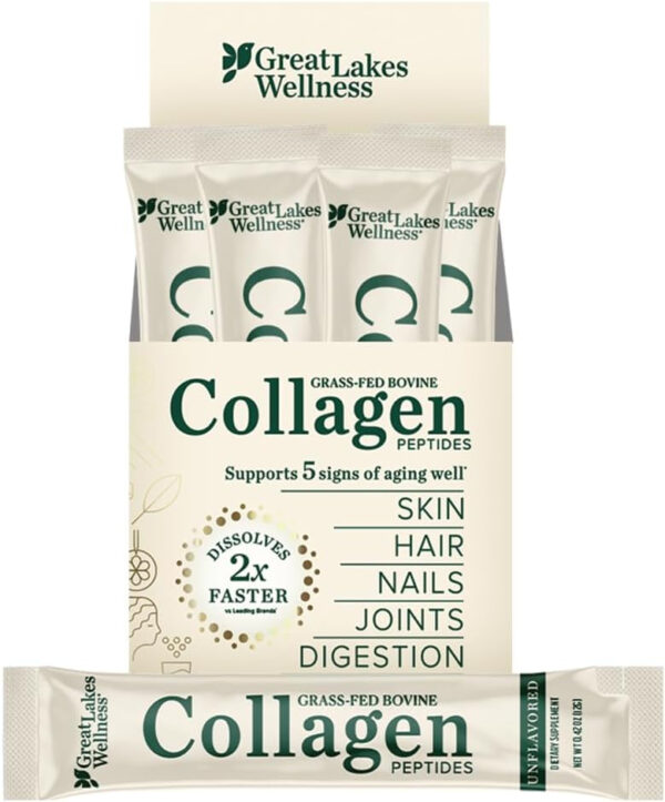 68958c7212dbbac00aba0c5917de8143e1e4ee7ee6d3636ae2c37.jpg Great Lakes Wellness Collagen Peptides Powder for Skin, Hair, Nails, Joints & Digestion - Unflavored - Quick Dissolve Hydrolyzed, Non-GMO, Keto, Kosher - 16oz